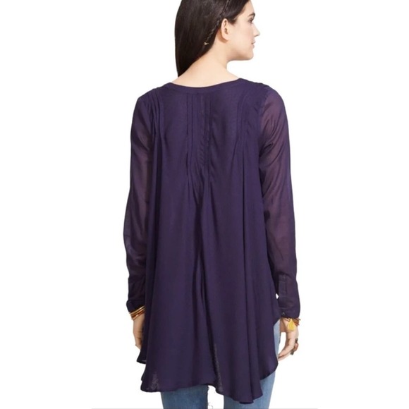 Free People Sisters of the Moon Deep Blue Purple Lightweight Cotton Top Size M - Picture 4 of 7